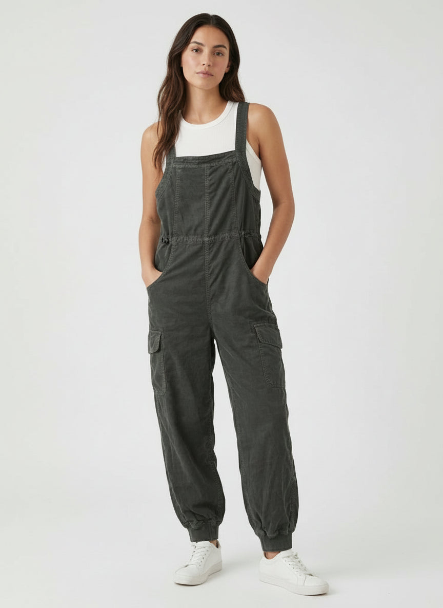 Women's Baggy Draped Cotton Cargo Overalls