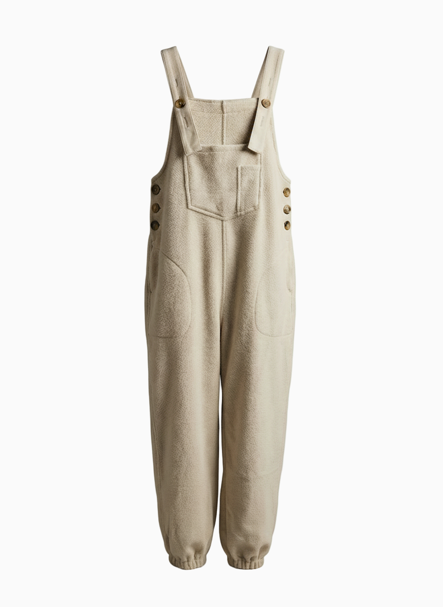 Women's Fleece Overalls with Coconut Buttons - Cotton & Polyester Blend