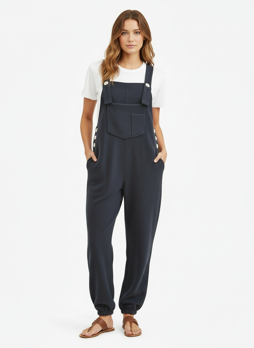 Women's Fleece Overalls with Coconut Buttons - Cotton & Polyester Blend
