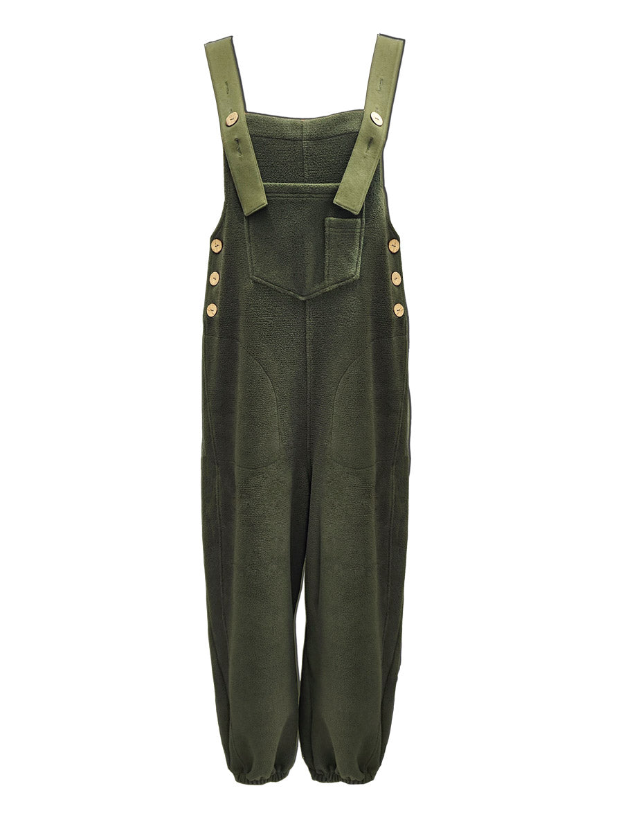 Women's Fleece Overalls with Coconut Buttons - Cotton & Polyester Blend