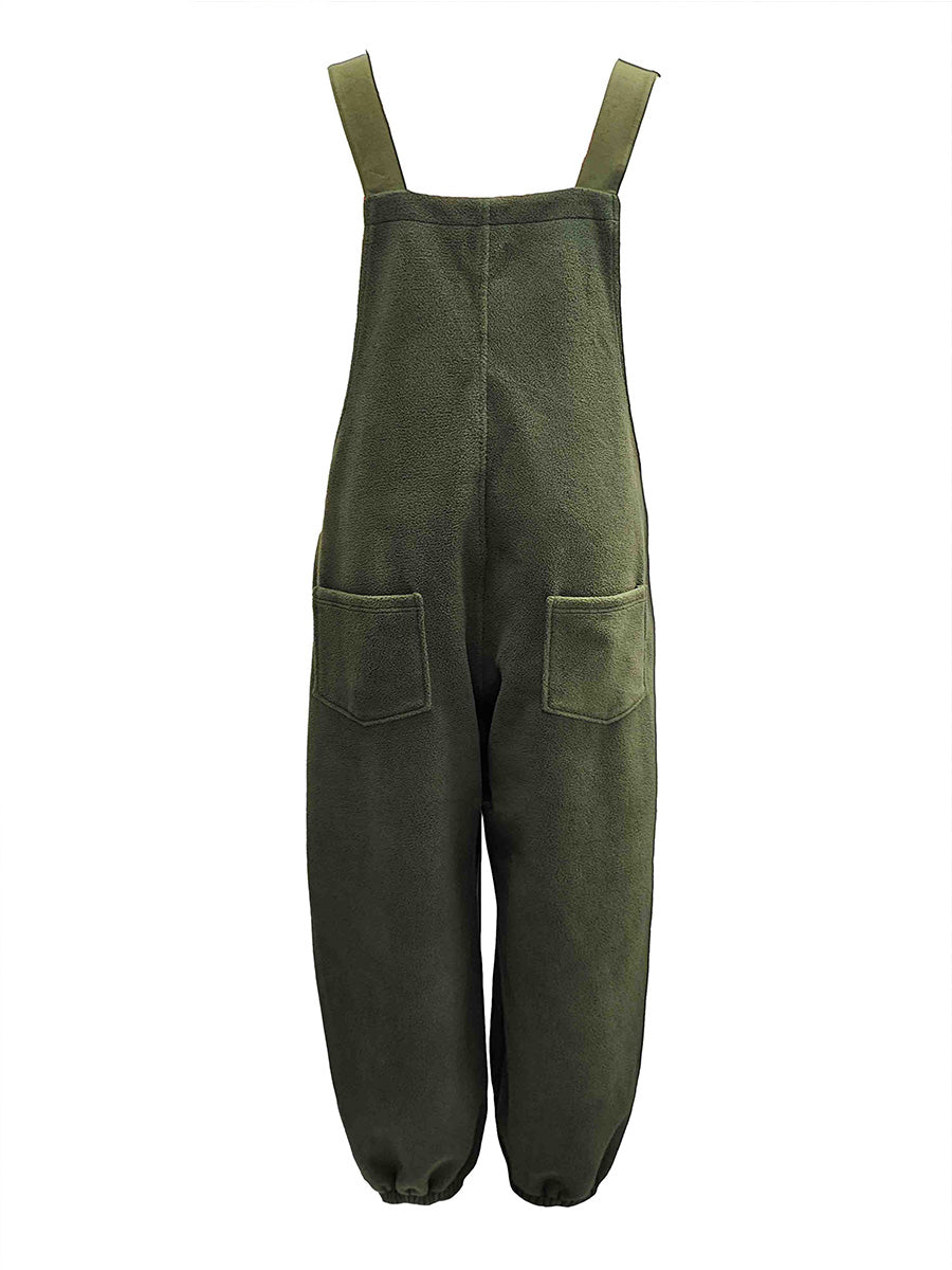Women's Fleece Overalls with Coconut Buttons - Cotton & Polyester Blend