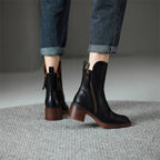 Women's Ankle Boots with Zipper, Block Heel and Side Zip Detail