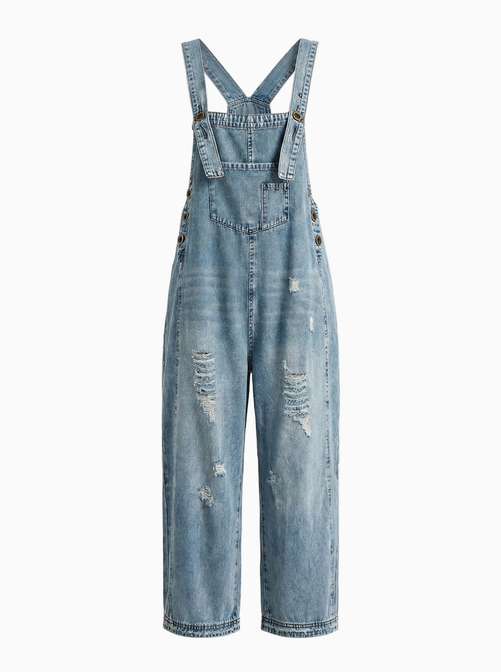 Women's Distressed Cotton Denim Overalls