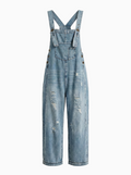 Women's Distressed Cotton Denim Overalls