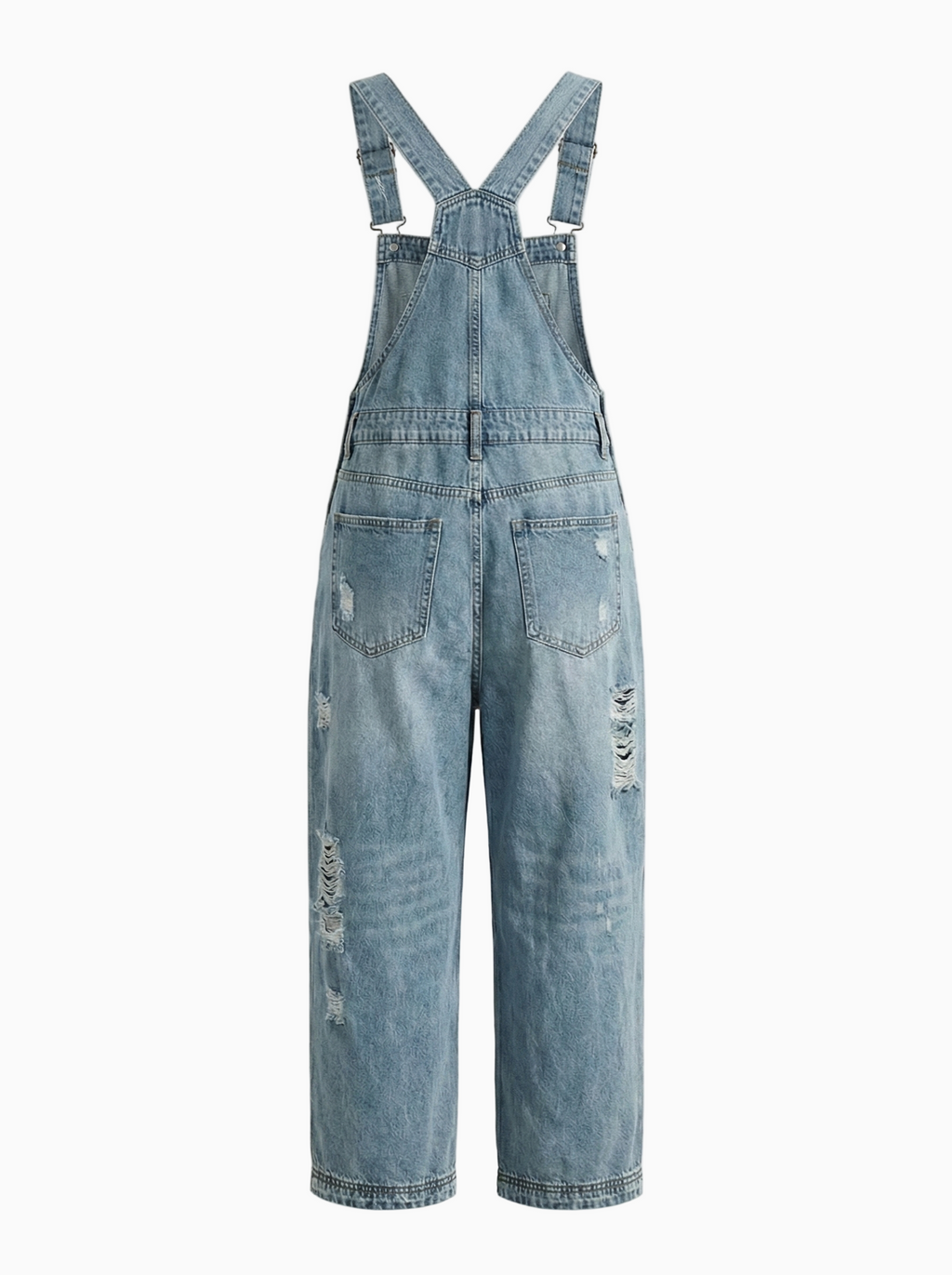 Women's Distressed Cotton Denim Overalls