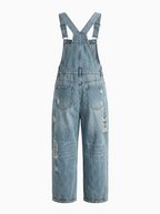 Women's Distressed Cotton Denim Overalls