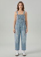 Women's Distressed Cotton Denim Overalls
