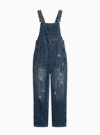Women's Distressed Cotton Denim Overalls