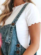 Women's Distressed Cotton Denim Overalls