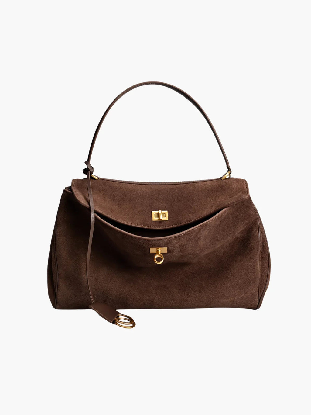 Elegant Suede Shoulder Bag with Handle and Twist-Lock Closure