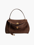 Elegant Suede Shoulder Bag with Handle and Twist-Lock Closure