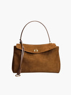 Elegant Suede Shoulder Bag with Handle and Twist-Lock Closure