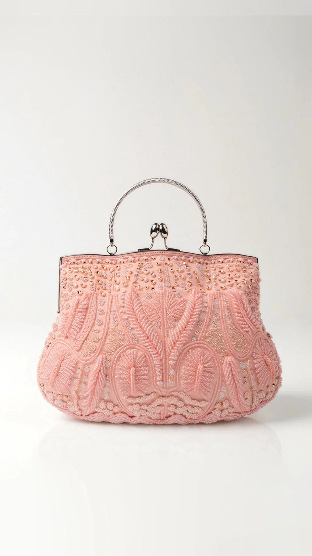 Eliana Clutch Bag Pearl Embroidery Pink Art Deco Kiss-Lock Closure