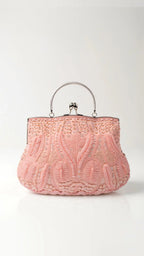 Eliana Clutch Bag Pearl Embroidery Pink Art Deco Kiss-Lock Closure