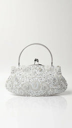 Eliana Clutch Bag Pearl Embroidery Pink Art Deco Kiss-Lock Closure