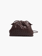 Braided Faux Leather Drawstring Bag with Woven Texture and Minimalist Design