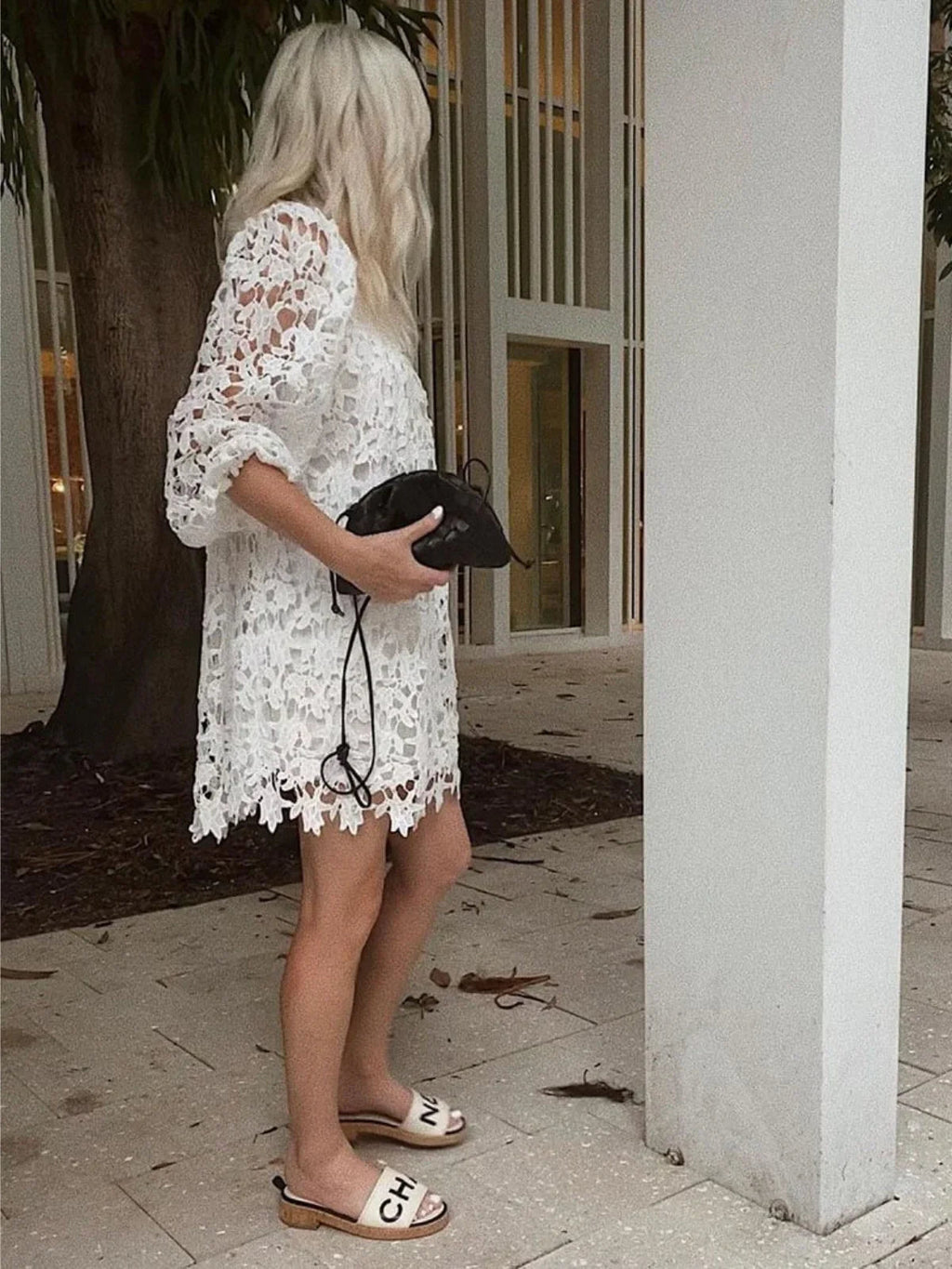 Braided Faux Leather Drawstring Bag with Woven Texture and Minimalist Design