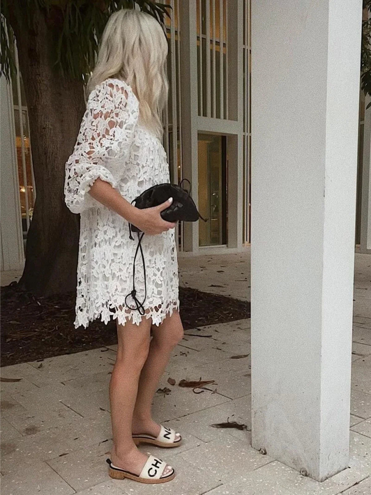 Braided Faux Leather Drawstring Bag with Woven Texture and Minimalist Design