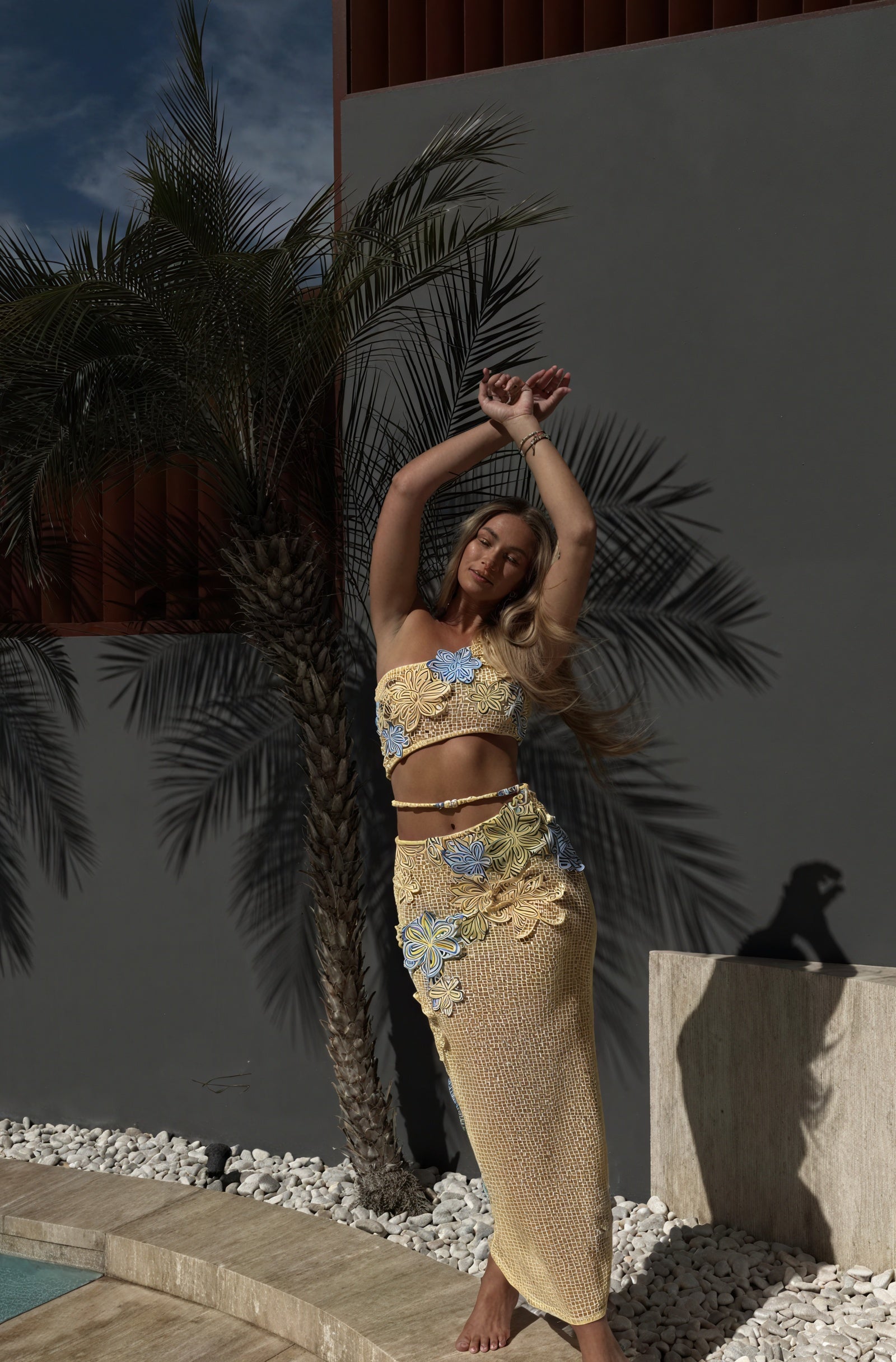 Handmade Crochet Floral Print Two-Piece Dress Set