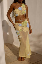 Handmade Crochet Floral Print Two-Piece Dress Set