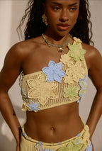 Handmade Crochet Floral Print Two-Piece Dress Set