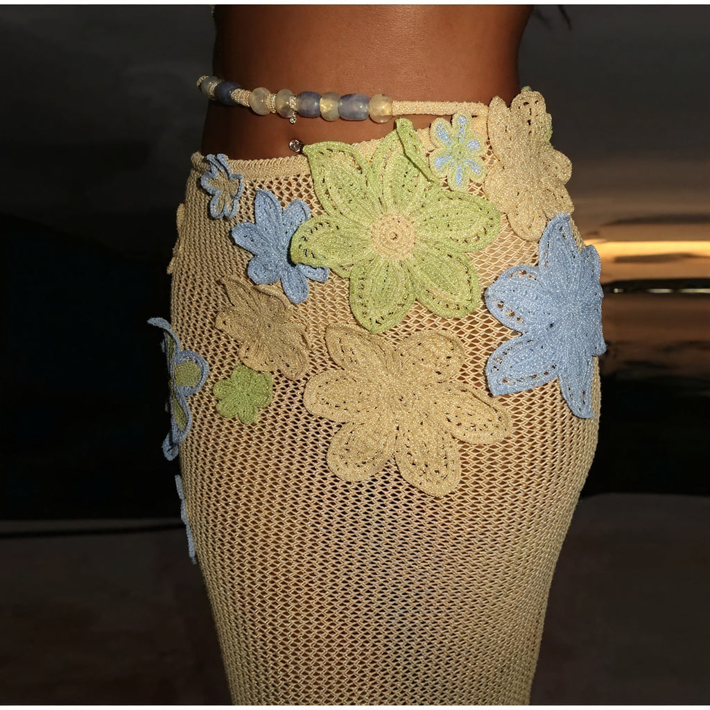 Handmade Crochet Floral Print Two-Piece Dress Set