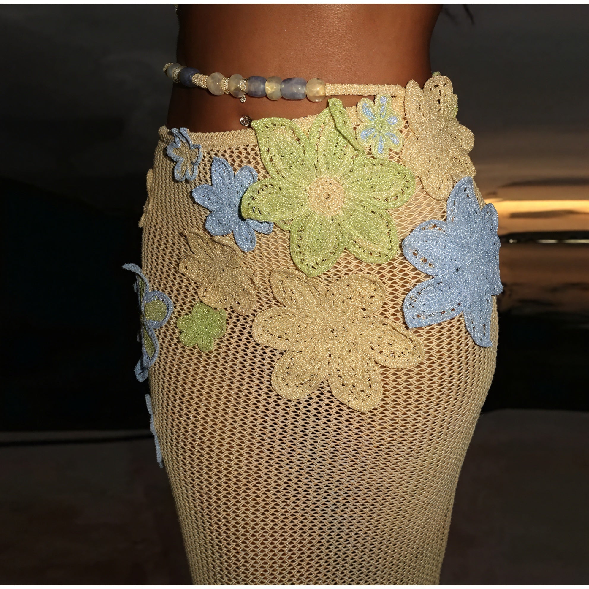 Handmade Crochet Floral Print Two-Piece Dress Set