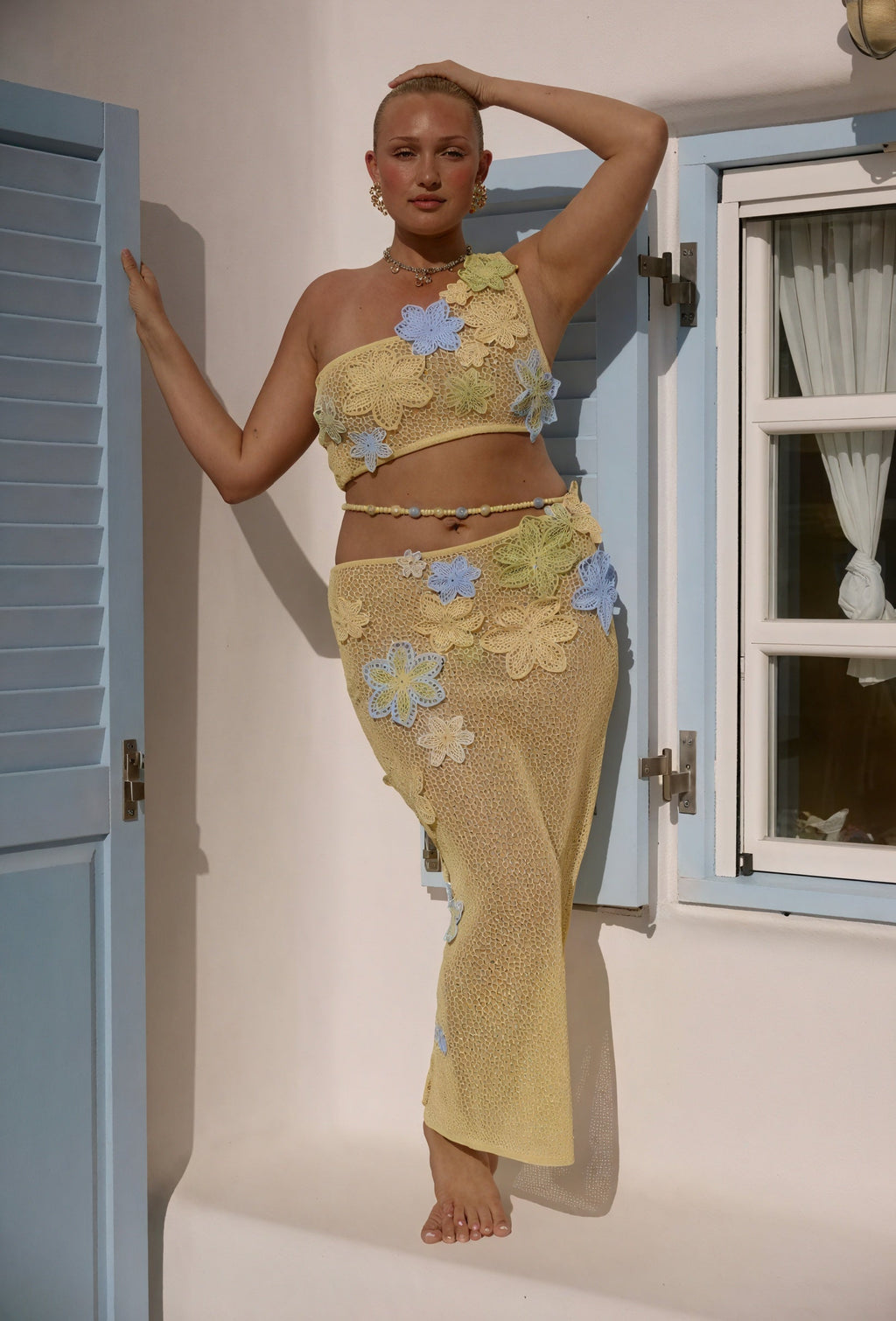 Handmade Crochet Floral Print Two-Piece Dress Set