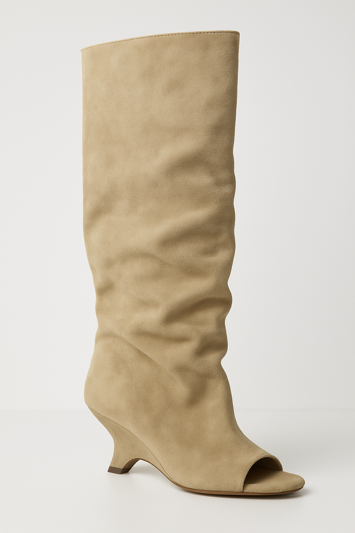 Women's Knee-High Faux Suede Peep Toe Boots