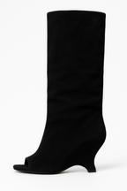 Women's Knee-High Faux Suede Peep Toe Boots