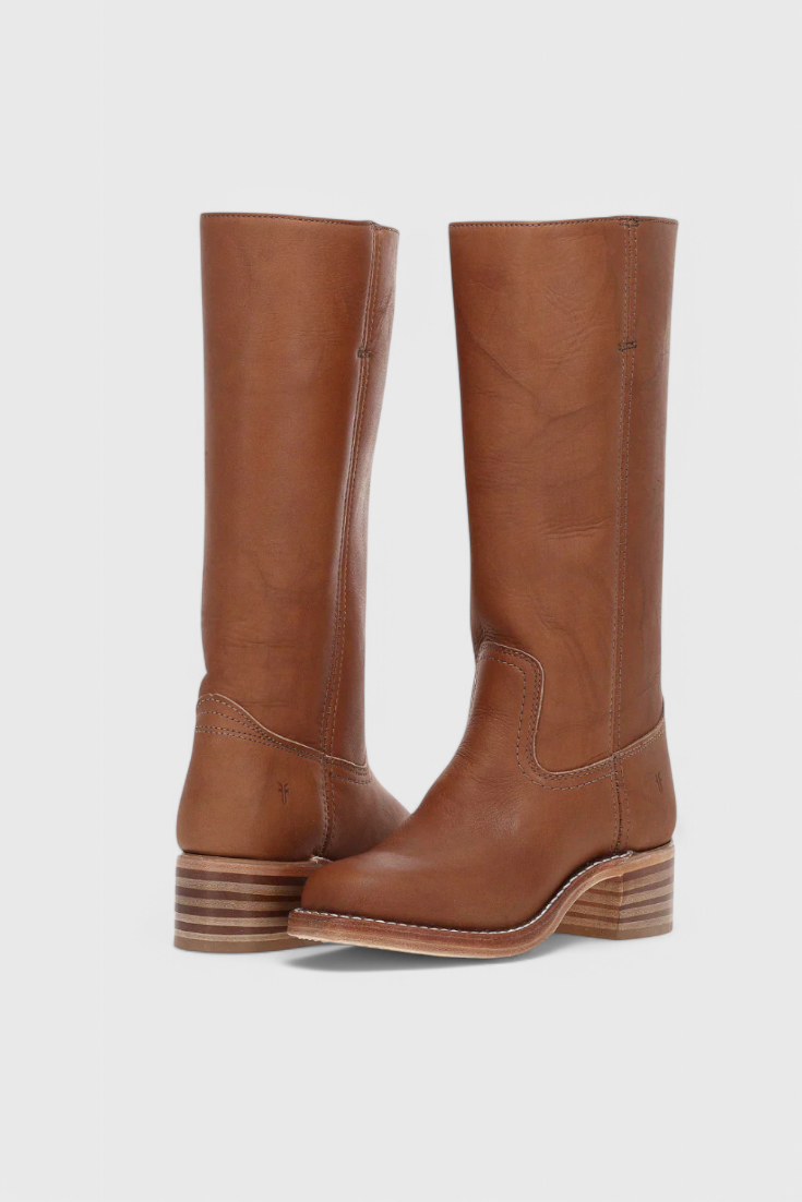 Women's Knee-High Boots with Stacked Heel and Classic Round Toe
