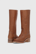 Women's Knee-High Boots with Stacked Heel and Classic Round Toe