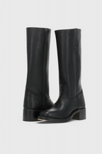 Women's Knee-High Boots with Stacked Heel and Classic Round Toe
