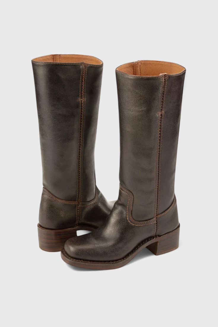 Women's Knee-High Boots with Stacked Heel and Classic Round Toe