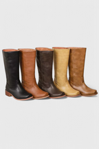Women's Knee-High Boots with Stacked Heel and Classic Round Toe