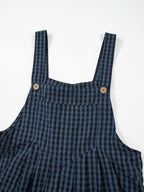Women's Casual Plaid Wide-Leg Overalls - Blue and Black Checkered Pattern
