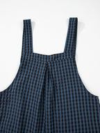 Women's Casual Plaid Wide-Leg Overalls - Blue and Black Checkered Pattern