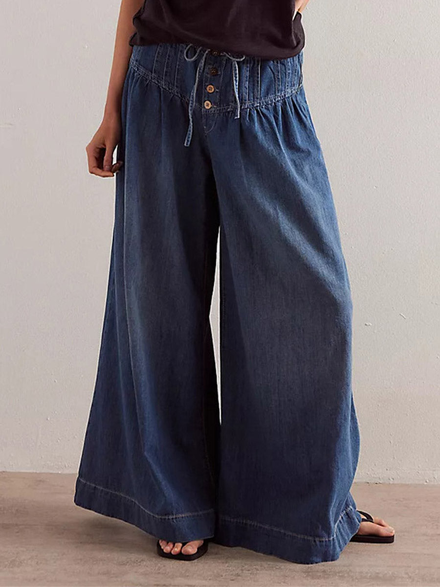 Women's Loose Fit Wide-Leg Jeans - Soft Denim, Breathable Ultra-Wide Leg Bohemian Look
