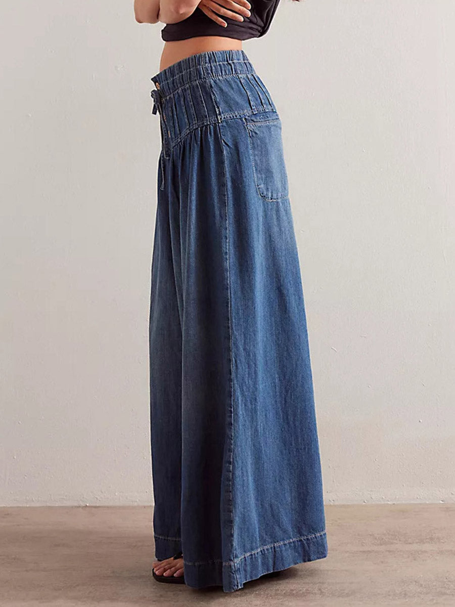 Women's Loose Fit Wide-Leg Jeans - Soft Denim, Breathable Ultra-Wide Leg Bohemian Look