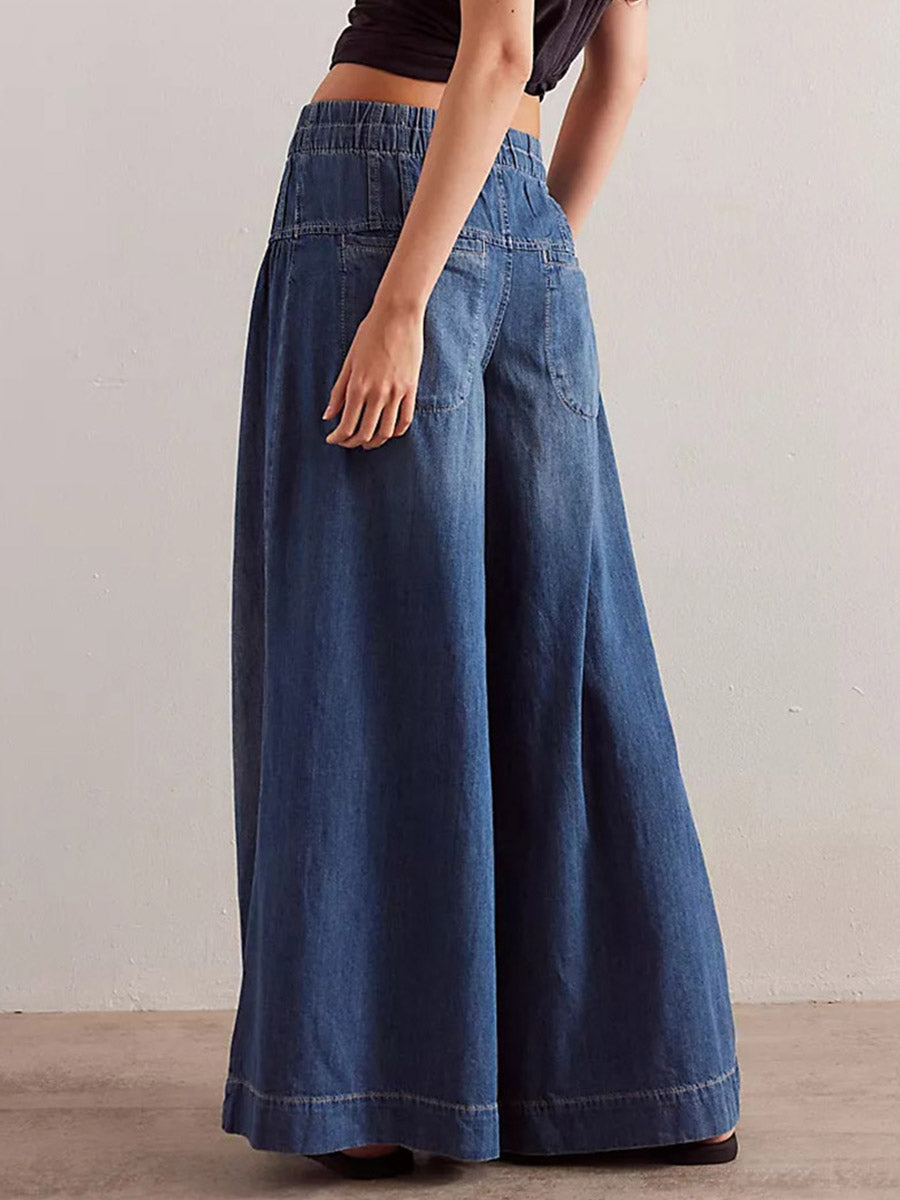 Women's Loose Fit Wide-Leg Jeans - Soft Denim, Breathable Ultra-Wide Leg Bohemian Look