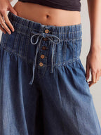 Women's Loose Fit Wide-Leg Jeans - Soft Denim, Breathable Ultra-Wide Leg Bohemian Look