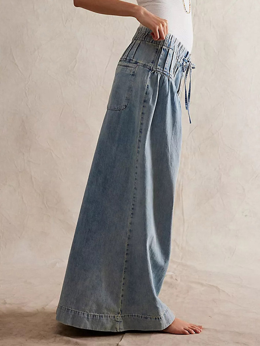 Women's Loose Fit Wide-Leg Jeans - Soft Denim, Breathable Ultra-Wide Leg Bohemian Look