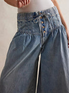 Women's Loose Fit Wide-Leg Jeans - Soft Denim, Breathable Ultra-Wide Leg Bohemian Look