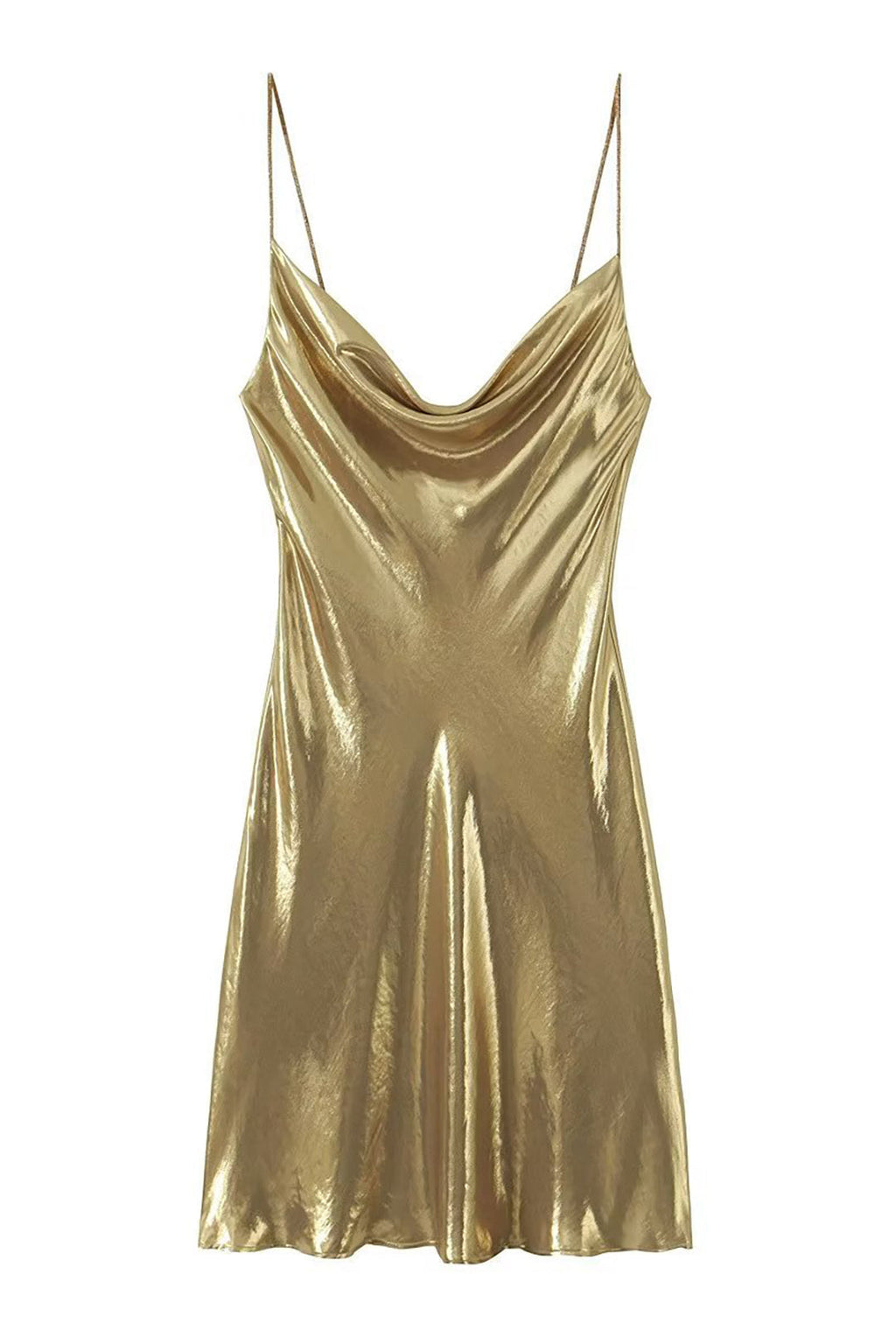 Y2K Metallic Cowl Neck Slip Mini Dress
