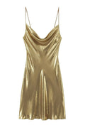 Y2K Metallic Cowl Neck Slip Mini Dress