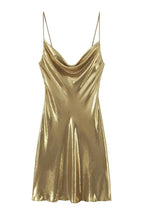 Y2K Metallic Cowl Neck Slip Mini Dress