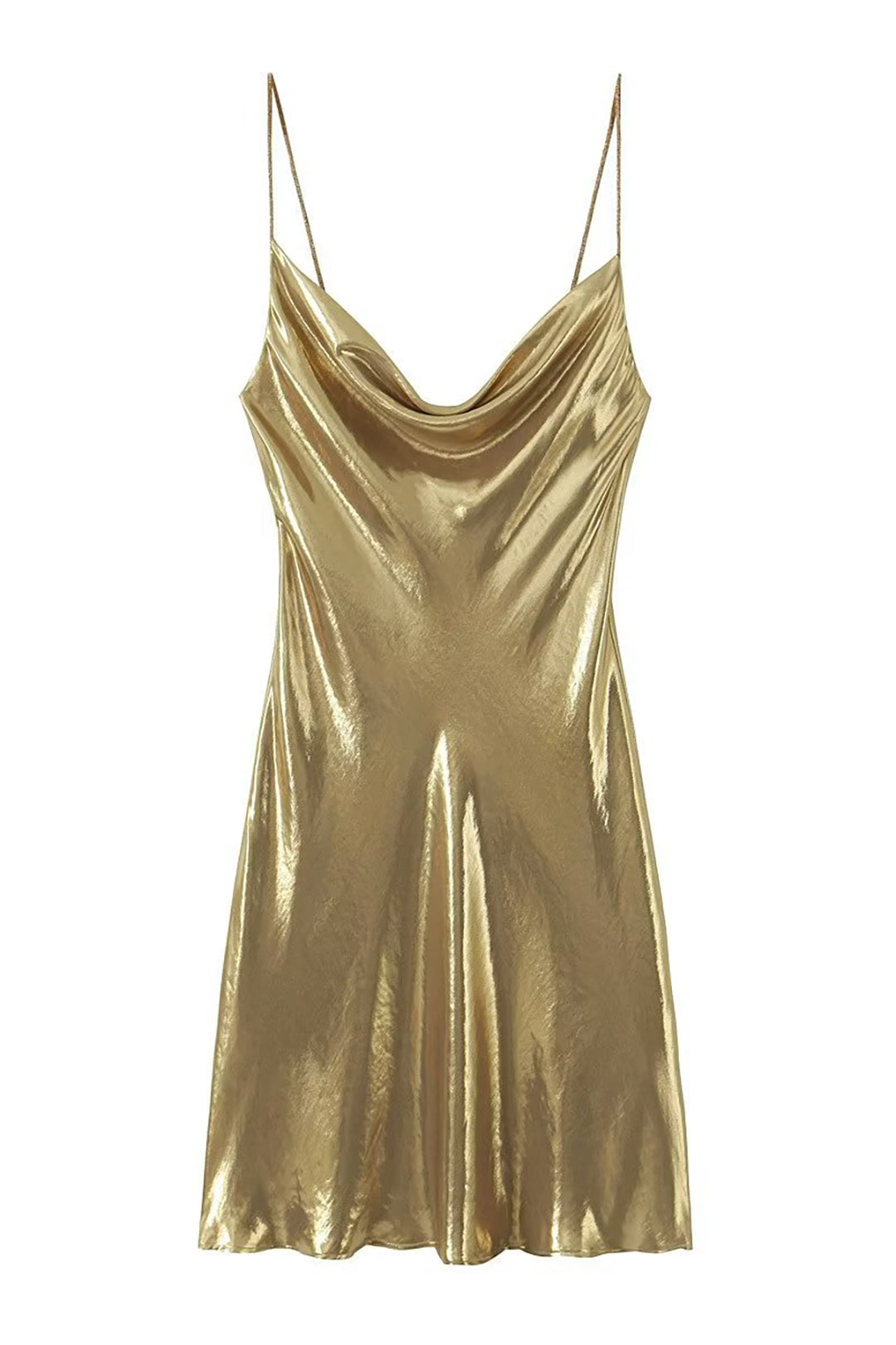 Y2K Metallic Cowl Neck Slip Mini Dress