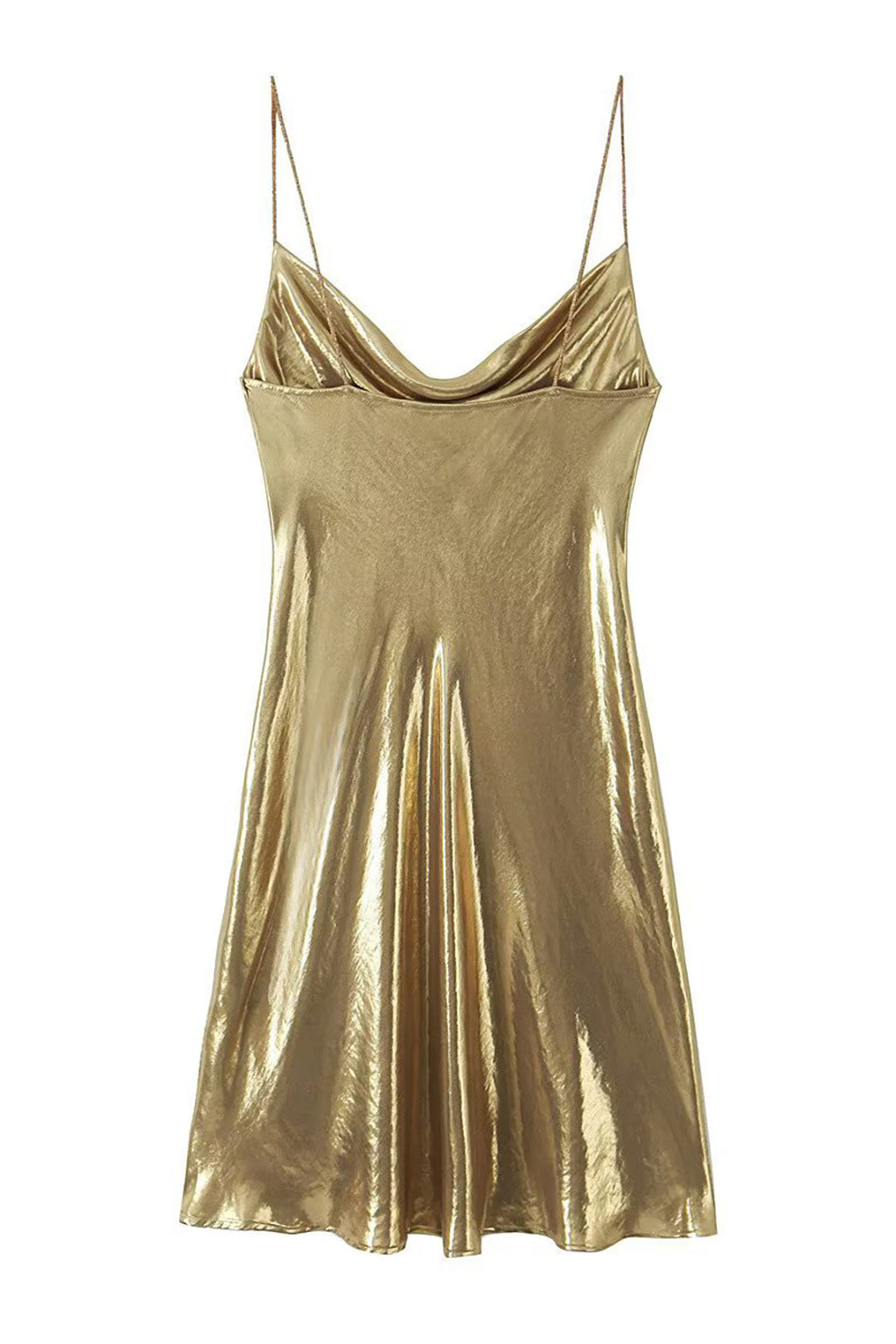 Y2K Metallic Cowl Neck Slip Mini Dress