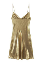Y2K Metallic Cowl Neck Slip Mini Dress