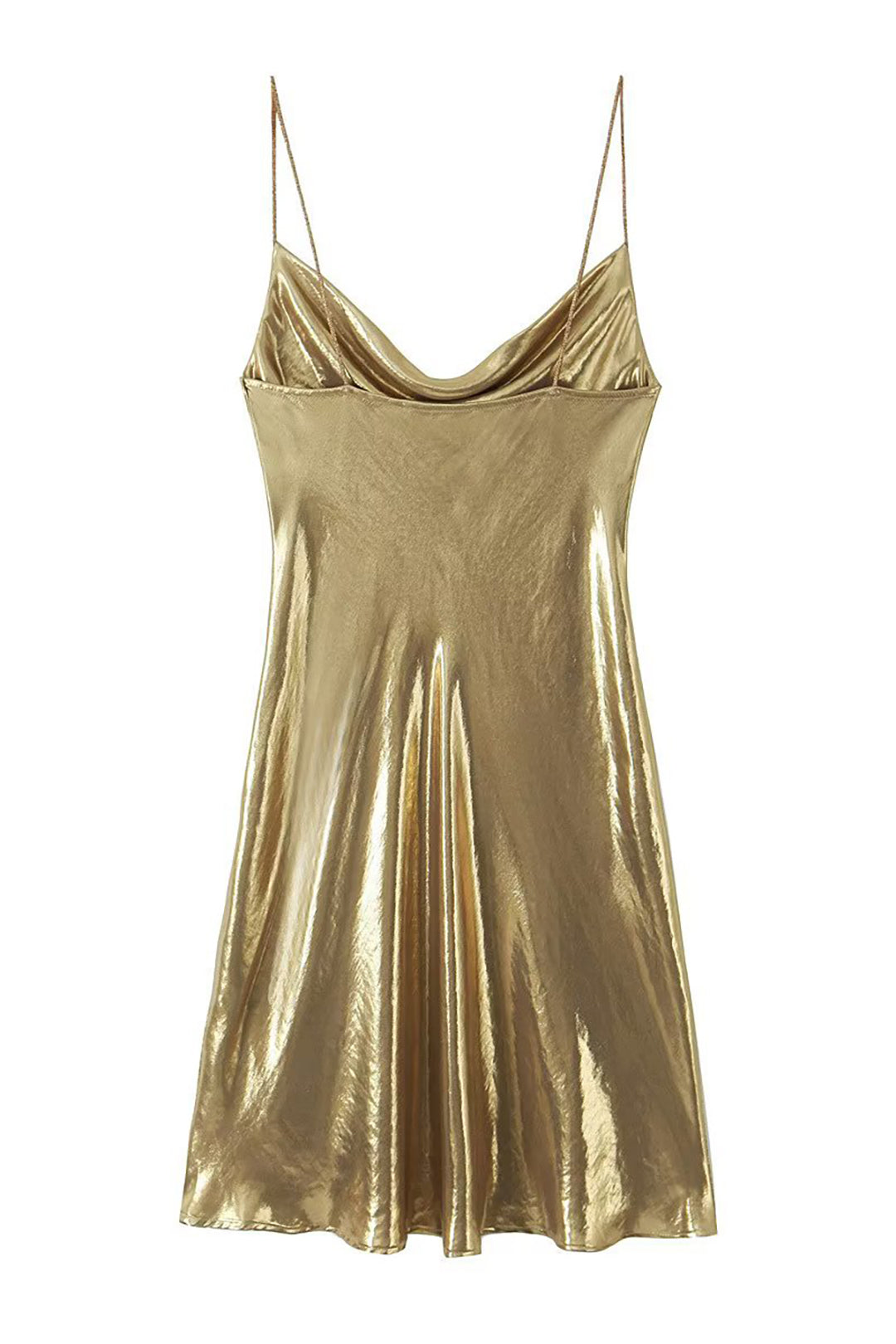 Y2K Metallic Cowl Neck Slip Mini Dress
